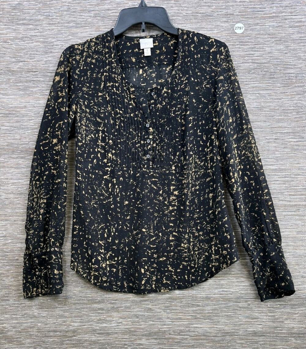 Converse All Star Blouse Womens Size S Black Semi Sheer Long Sleeve Shirt